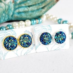 Midnight Sky Druzy FlatBack Stud Earrings